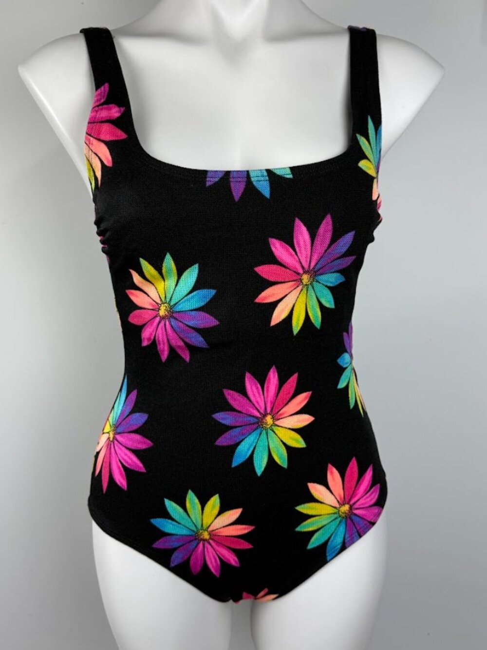 Vintage Longitude Criss Cross Back Neon Black 80s/90s One Piece Swimsuit Size 8 - Picture 2 of 11